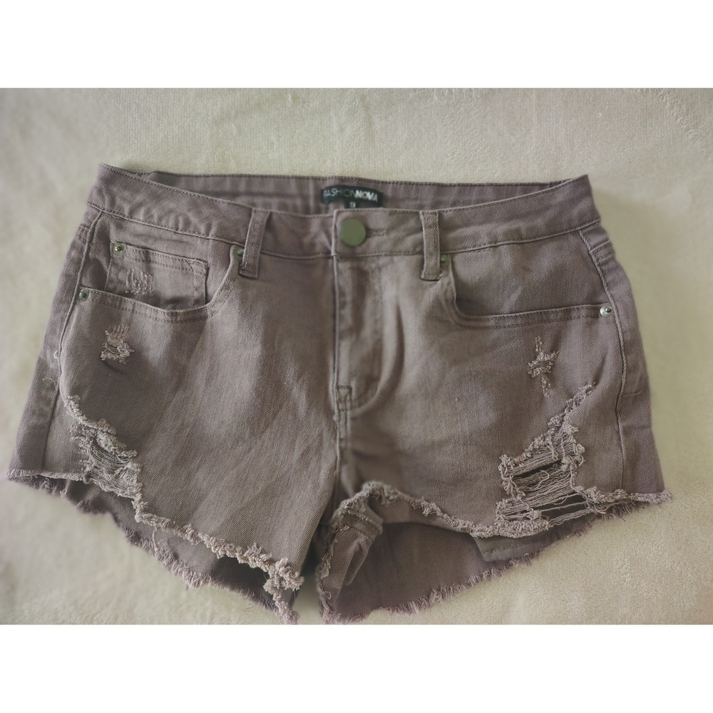 Fashion Nova Womens Distressed Denim Shorts Mauve Purple Raw Hem Hot Pants